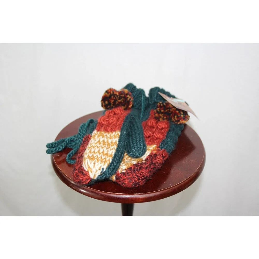 Muk Luks Knit Mittens Multi-color String attached Winter Outdoors One Size NEW